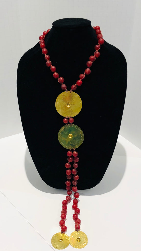 African Glass & Brass Medallion Necklace | Kenya