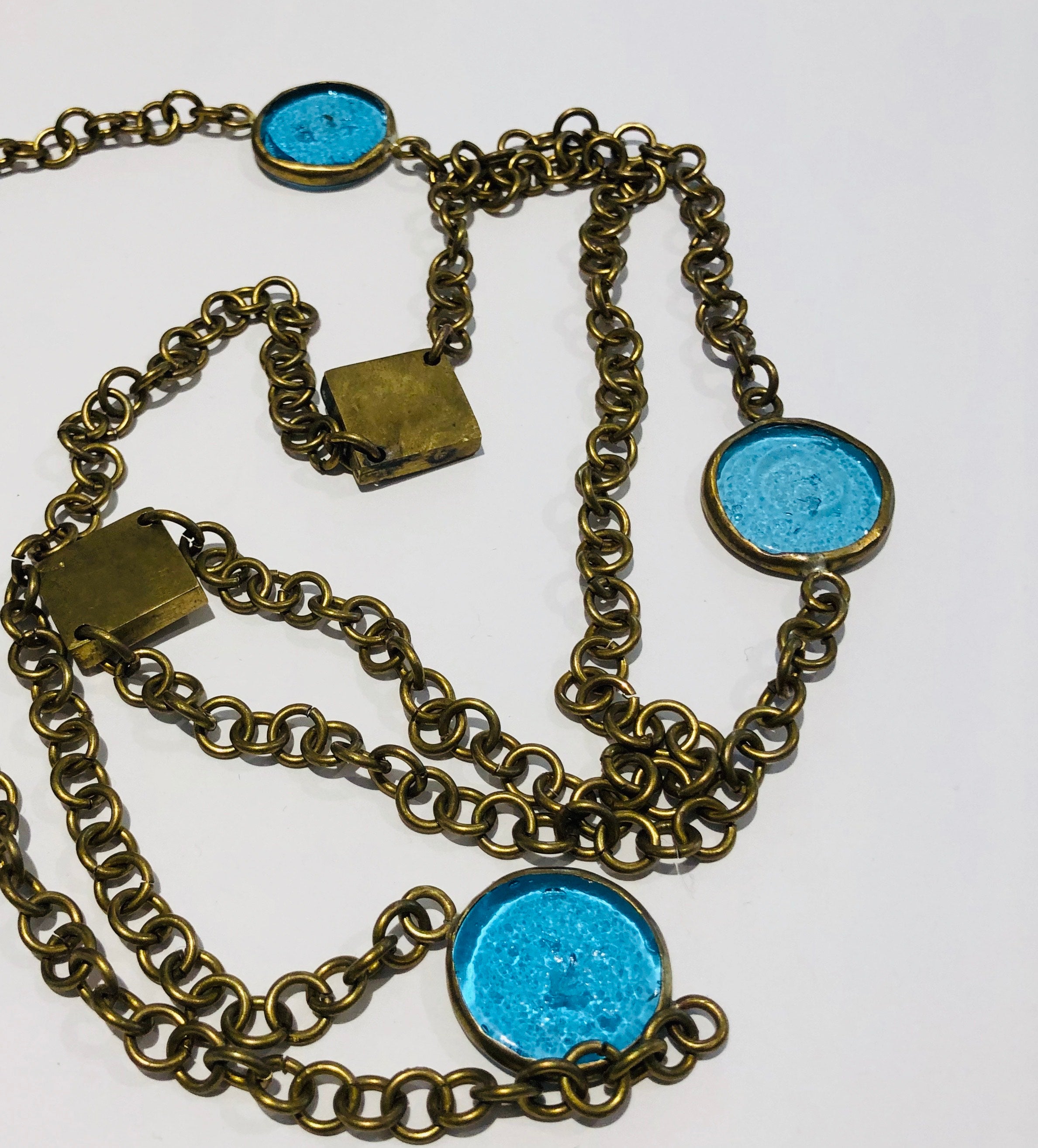 Brass Embellished Necklace with African Glass & Brass Squares | Kenya